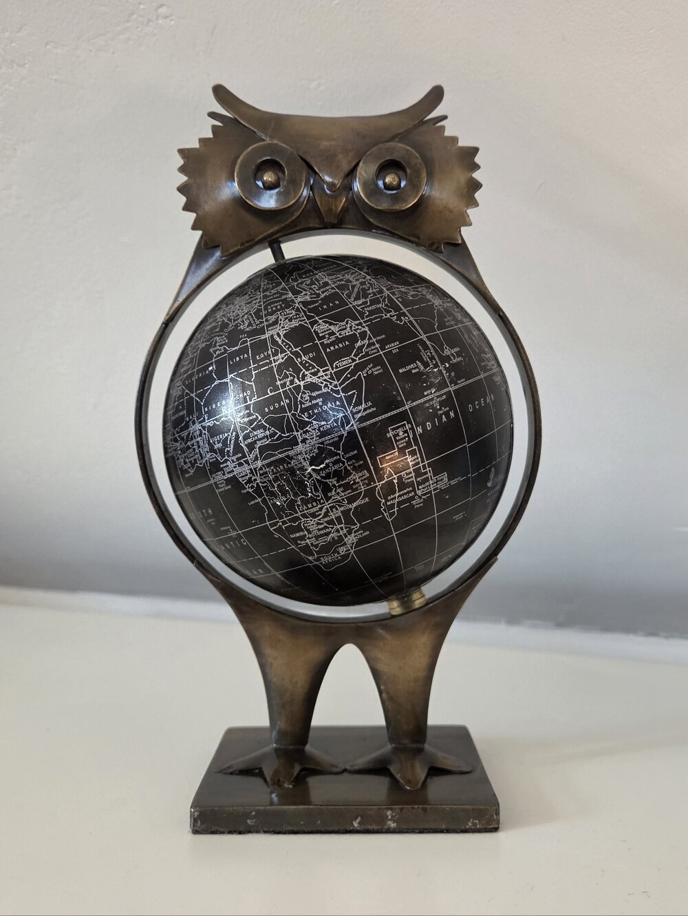 Vintage Owl Globe 1960s Mid Century Modern Spinning World Desk Globe